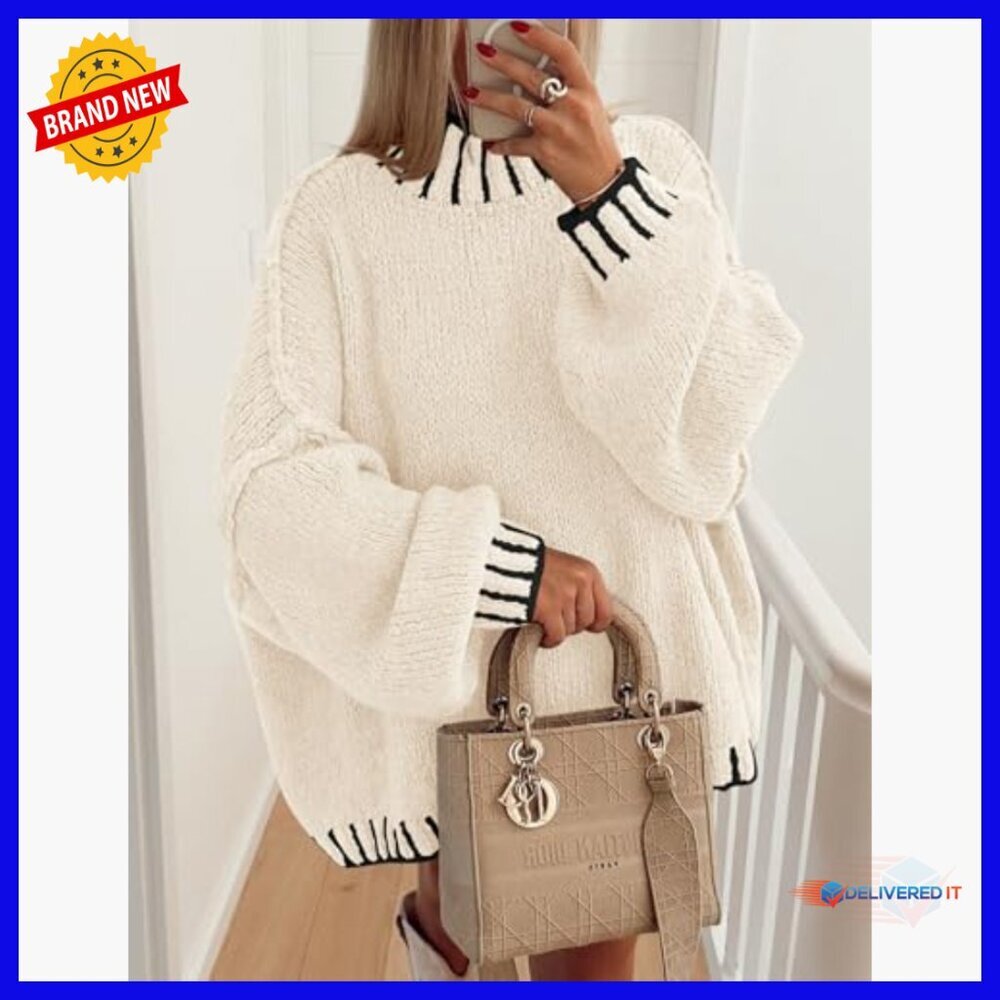 Oversized Chunky Knit Pullover Sweater Long Sleeve Mock Neck Winter Top - Picture 6 of 7